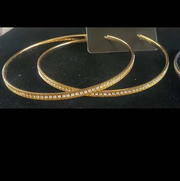 NEW 2 Big Rhinestone Hoop Earrings- Silver & Gold - Picture 3 of 5